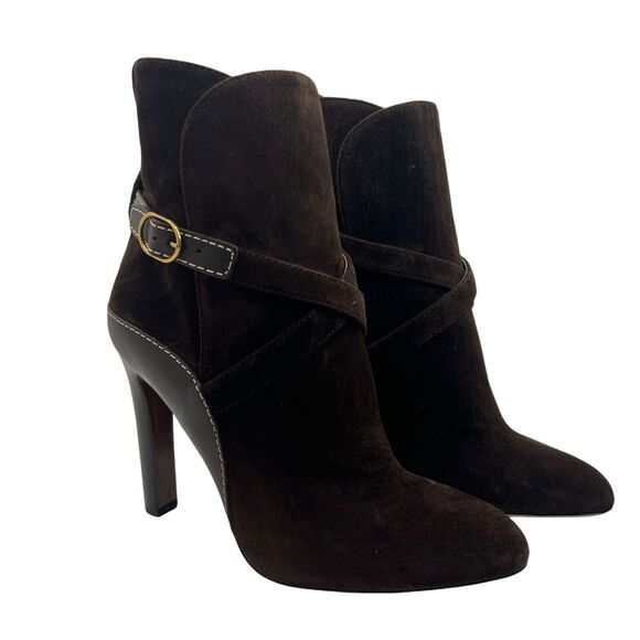 Ralph Lauren Purple Label Jensynn Calf-Suede Bootie In Dark Brown Size 38 - Picture 3 of 14